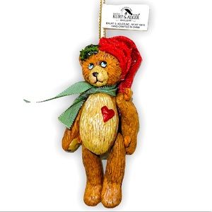 vintage kurt adler jointed teddy bear Heart Christmas ornament